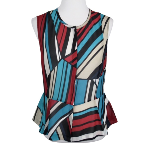DKNYC Sheer Peplum Striped Multicolored Blouse Sleeveless Button Front Women’s 8 - Picture 1 of 12